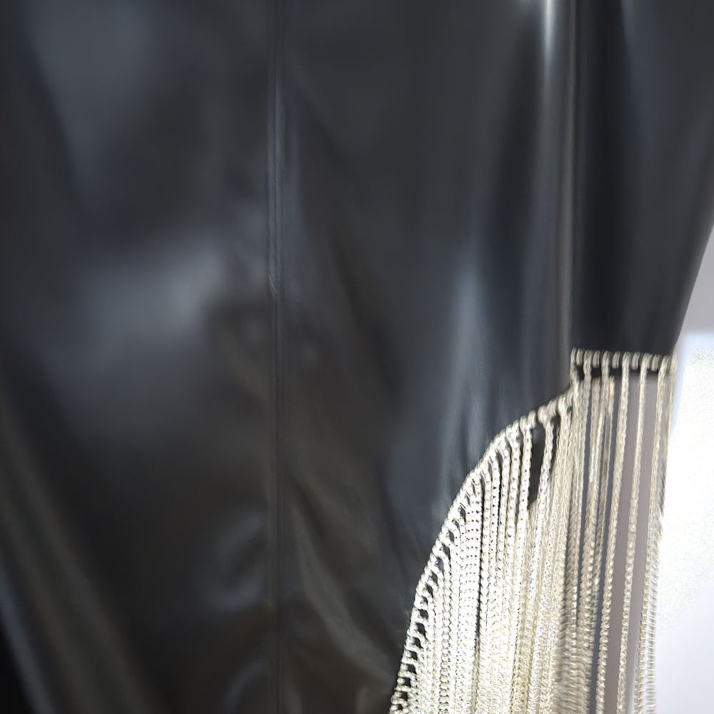 Fashion Nova Black Leather Skirt with Silver Fringe